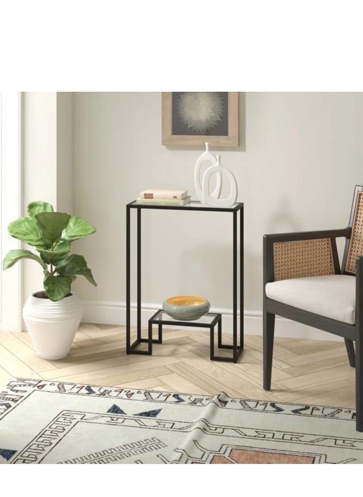 Generic - 𝐅𝐅𝐃 Modern Console Table Pre-Assembled – Black Metal Frame & Tempered Glass Shelves, Entryway Sofa Side Table, Hallway Accent Furniture" - Image 1