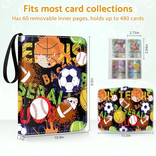 Bebomne Sports Card Binder Holder 480 Pockets with 60 Removable Sleeves, Portable Sports Trading Cards Binder Album Collector Organizer Protectors with Zipper,Waterproof - Image 5