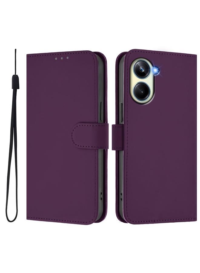 erorex Case For Realme 10 Pro 5G Skin Feel Solid Color Leather Phone Case with Lanyard - Image 2