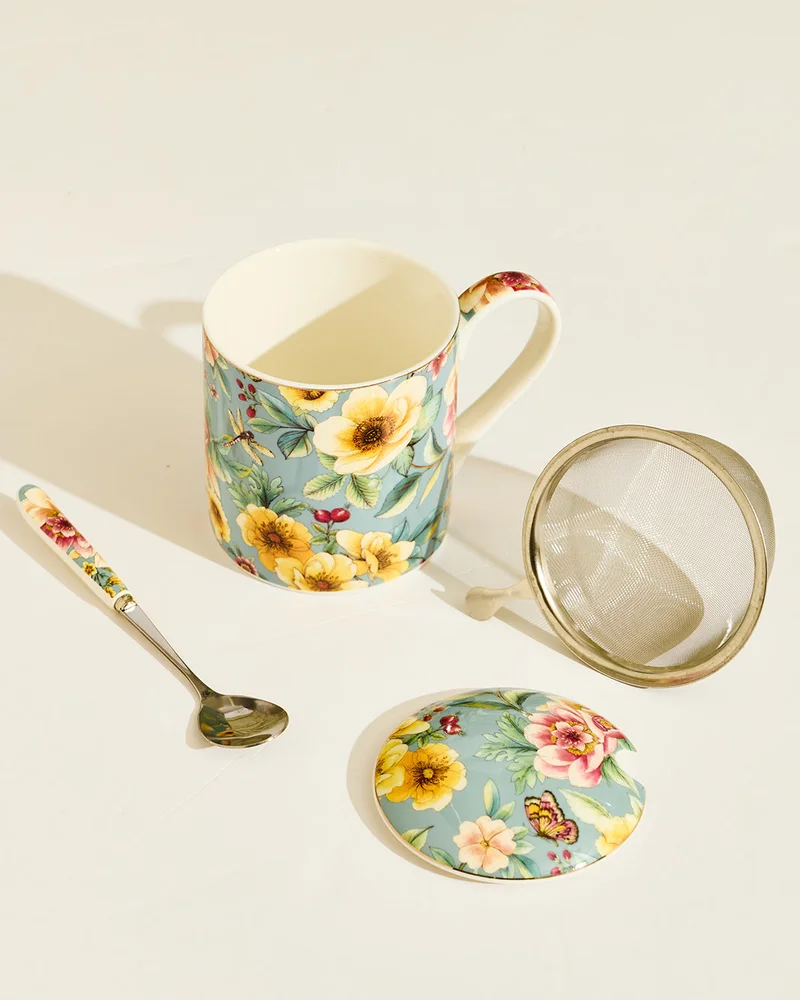 REDTAG Assorted Floral Printed Mug Set (4 Piece)