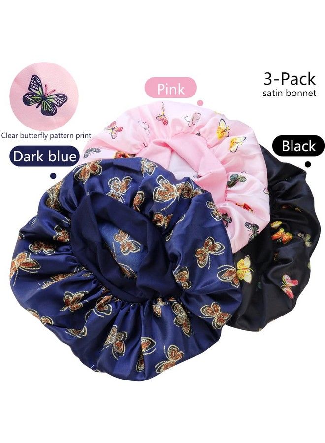 TCOTBE 3 Pcs Soft Satin Bonnet Silk Bonnet Hair Wrap For Sleeping Silk Sleeping Cap With Wide Elastic Band Night Sleep Cap Bonnets Hair Cover Single Layer Night Sleeping Head Cover For Women Black - Image 4
