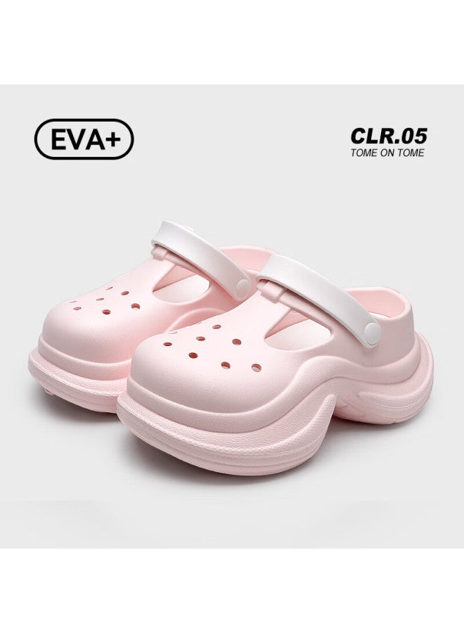 Guoluofei Platform Thick-soled Slim-waist Perforated Shoes For Women, Outdoor Wear, Non-slip Beach Fashion Eva Closed-toe Sandals, Pink, Size 39 - Image 1