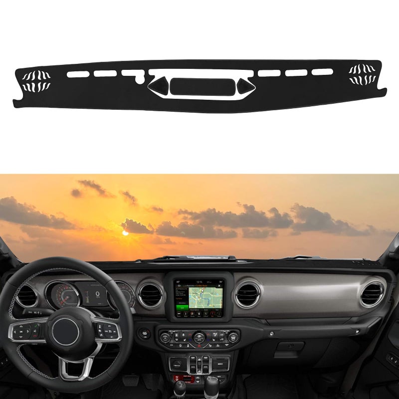 Rilsen Dashboard Cover Mat Custom Fit for Jeep Gladiator JT 2020 2021 2022 2023 2024 Dash Cover Nonslip Dash Mat Protector Sunshade No Glare Black