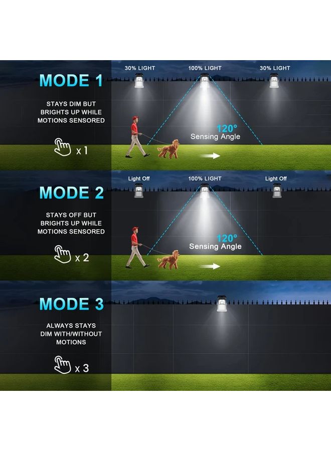 1 قطعة ضوء خارجي يعمل بالطاقة الشمسية مع مستشعر حركة IP65 مقاوم للماء 3 أوضاع مصباح حائط للحديقة - Image 5