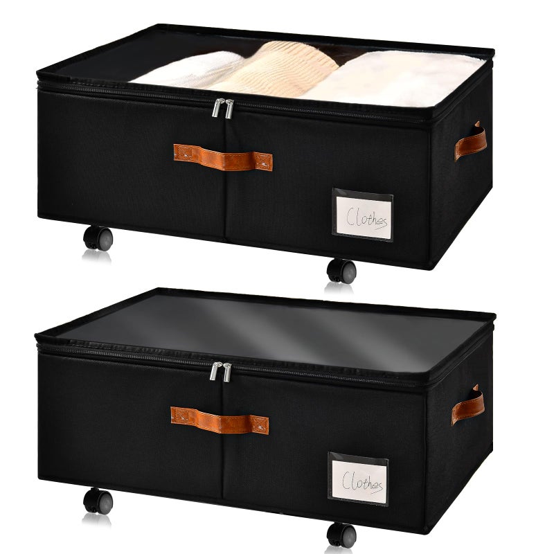 Freebat Under Bed Storage Organizer with Wheels, Underbed Container with Clear Lid Cover, Storage Bag Box with Visiable Window for Clothes, Bedsheet, Pillow, 2 Pack - Image 1