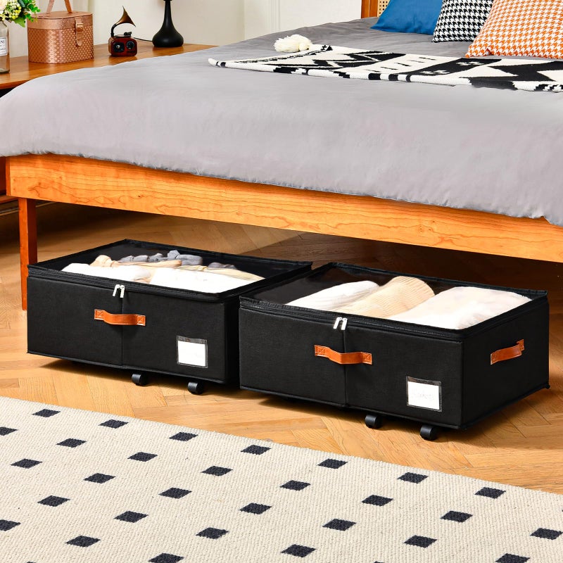 Freebat Under Bed Storage Organizer with Wheels, Underbed Container with Clear Lid Cover, Storage Bag Box with Visiable Window for Clothes, Bedsheet, Pillow, 2 Pack - Image 4