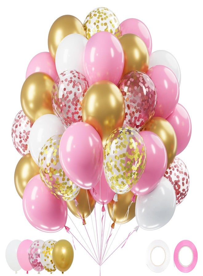Netnology Pink Gold Confetti Balloons Set, 60Pcs 12 Inch Pink White Metallic Gold and Pink Gold Confetti Latex Balloon for Girls Birthday Baby Shower Bridal Shower Wedding Princess Party Decorations - Image 1