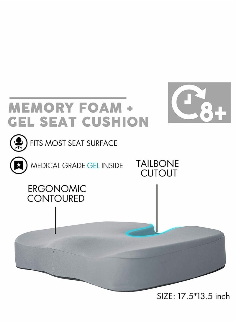 Y&D - Gel Seat Cushion for Long Sitting Enhanced Office Chair Pillow, Butt Support Cushion, Memory Foam Desk Pad, Gray - Image 1