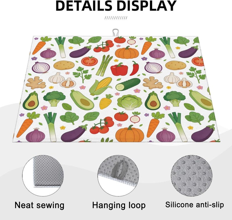 Vodbne Colorful Floral Dish Drying Mat, for Kitchen Counter Microfiber Absorbent, Floral Dish Draining Reusable Washable Extra Large 18"x24" - Image 3