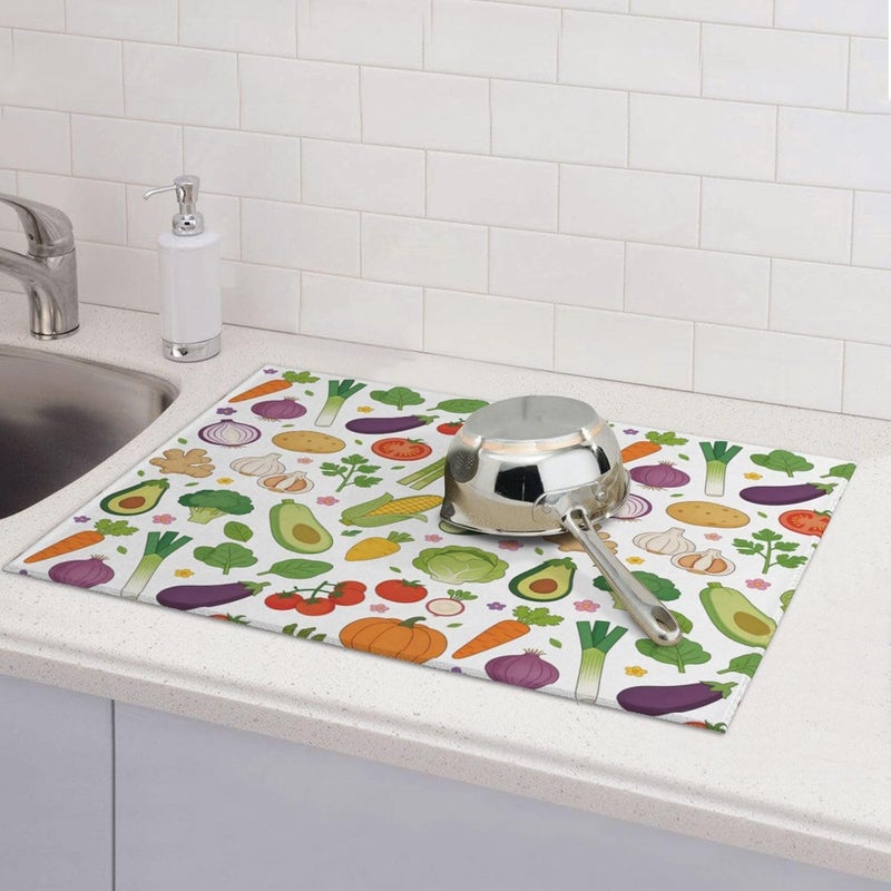 Vodbne Colorful Floral Dish Drying Mat, for Kitchen Counter Microfiber Absorbent, Floral Dish Draining Reusable Washable Extra Large 18"x24" - Image 5