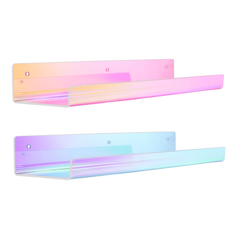 upsimples Acrylic Shelves for Wall Decor, 15" Display Shelf for Perfume, Skincare, Nail Polish, Wall Organizer for Bathroom, Bedroom, Living Room, Playroom, Kids Bookshelf, Iridescent, 2 Pack - Image 1
