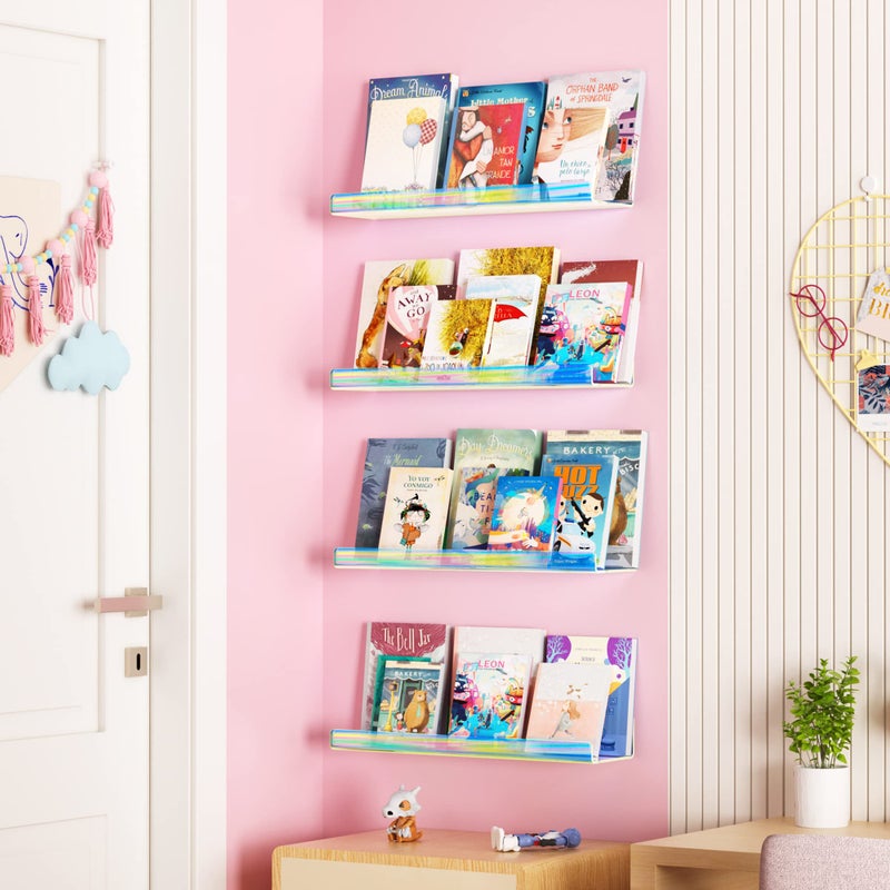 upsimples Acrylic Shelves for Wall Decor, 15" Display Shelf for Perfume, Skincare, Nail Polish, Wall Organizer for Bathroom, Bedroom, Living Room, Playroom, Kids Bookshelf, Iridescent, 2 Pack - Image 5