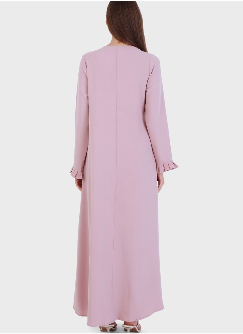 Modanisa - Crew Neck Zip Detail Abaya - Image 1