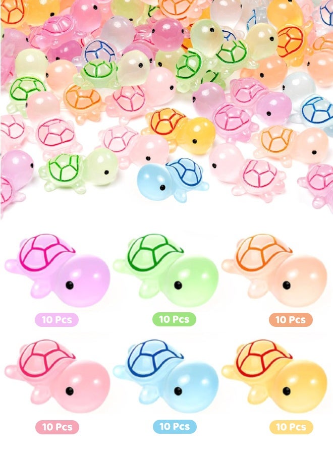 60 Pcs Luminous Tiny Resin Turtles, 6 Colors, Mini Sea Turtle Glow in The Dark, Turtle Miniature Ornaments for Miniature Decoration, Garden Aquarium Potted, Garden Dollhouse, Cake Decoration, DIY Slime Kit, Craft Charms Party Toys - Image 1