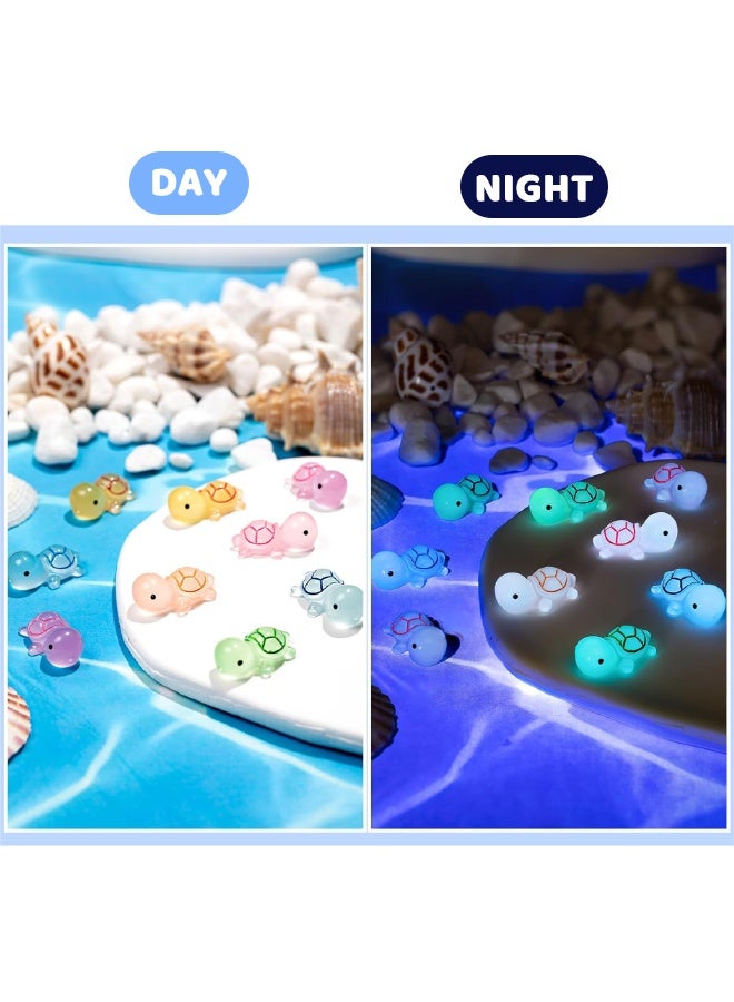 60 Pcs Luminous Tiny Resin Turtles, 6 Colors, Mini Sea Turtle Glow in The Dark, Turtle Miniature Ornaments for Miniature Decoration, Garden Aquarium Potted, Garden Dollhouse, Cake Decoration, DIY Slime Kit, Craft Charms Party Toys - Image 2
