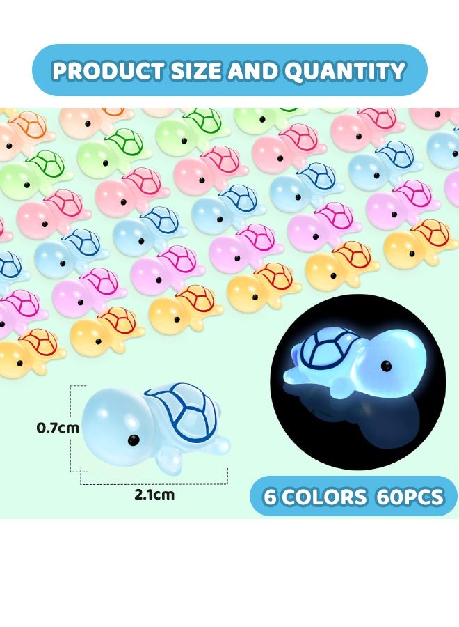 60 Pcs Luminous Tiny Resin Turtles, 6 Colors, Mini Sea Turtle Glow in The Dark, Turtle Miniature Ornaments for Miniature Decoration, Garden Aquarium Potted, Garden Dollhouse, Cake Decoration, DIY Slime Kit, Craft Charms Party Toys - Image 3