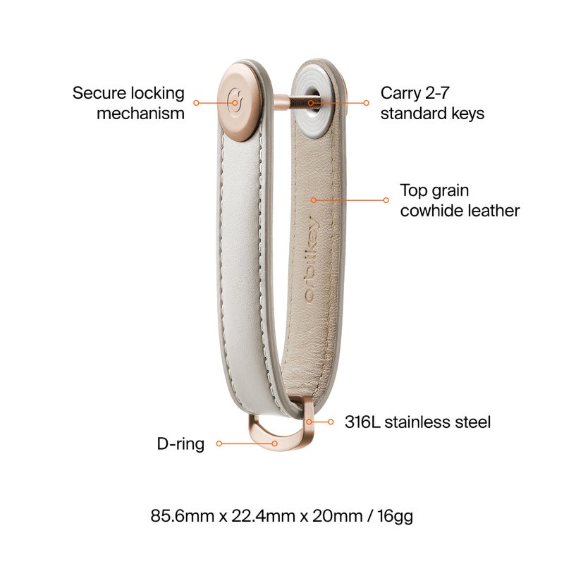 Orbitkey Leather Key Organizer | Durable, Stainless Steel Locking Mechanism, Slim & Quiet Profile | Holds up to 7 Keys, Stone with Grey Stitching - Image 5