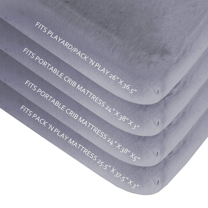 Biloban Pack and Play Sheets Fitted, 2 Pack Pack and Play Sheet Fits for Graco Pack n Play Mattress, Neutral Playard Sheets for Baby Boys and Girl, Grey, 38”X 26” - Image 3