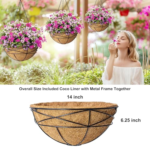 Karlliu 4 Pack 14 Inch Hanging Flower Baskets for Outdoor Plants Large Metal Wire Planters with Coco Liner Pot for Home Planting Black Watering Plant Holders for Outside Garden - Image 5