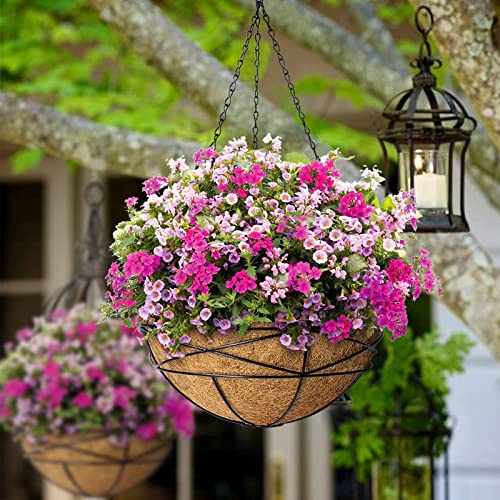 Karlliu 4 Pack 14 Inch Hanging Flower Baskets for Outdoor Plants Large Metal Wire Planters with Coco Liner Pot for Home Planting Black Watering Plant Holders for Outside Garden - Image 2