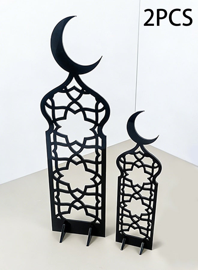 KANGLI 2 Pcs Acrylic Decor Stands in Ramadan Crescent Shape with Islamic Pattern - Image 1