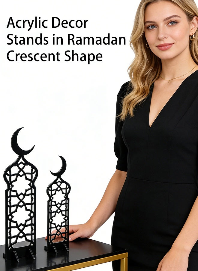 KANGLI 2 Pcs Acrylic Decor Stands in Ramadan Crescent Shape with Islamic Pattern - Image 2