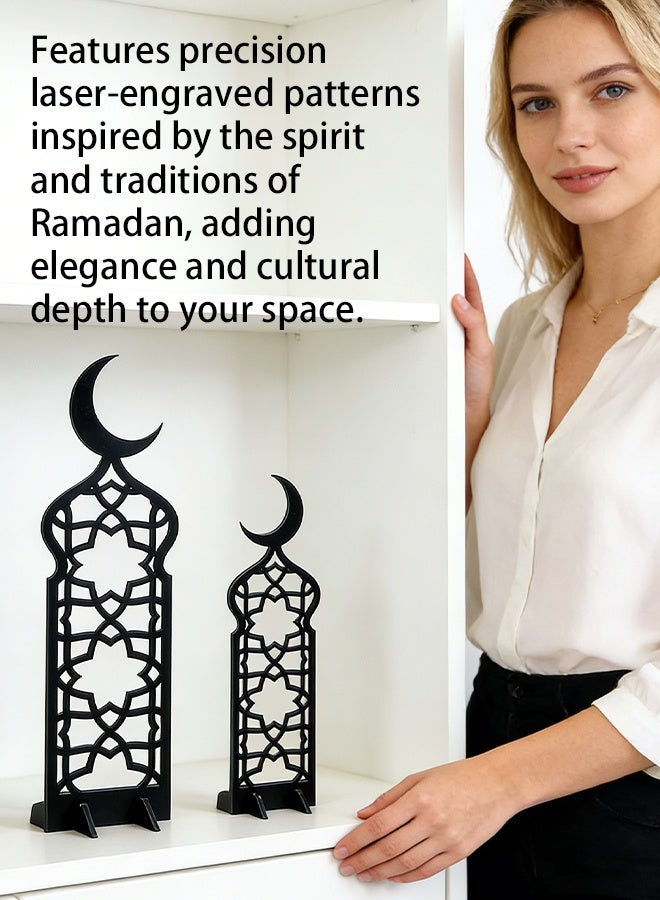 KANGLI 2 Pcs Acrylic Decor Stands in Ramadan Crescent Shape with Islamic Pattern - Image 3
