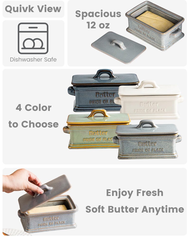 Zoeeker Butter Dish with Lid, Ceramic Butter Holder Container Large Butter Dish for Countertop Farmhouse Mother's Day Kitchen Decor Butter Keeper for East West Coast Butter, Gray - Image 3