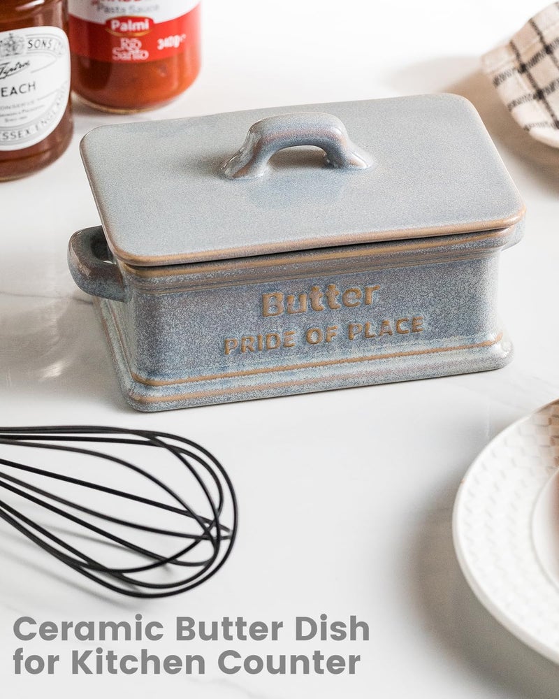 Zoeeker Butter Dish with Lid, Ceramic Butter Holder Container Large Butter Dish for Countertop Farmhouse Mother's Day Kitchen Decor Butter Keeper for East West Coast Butter, Gray - Image 4