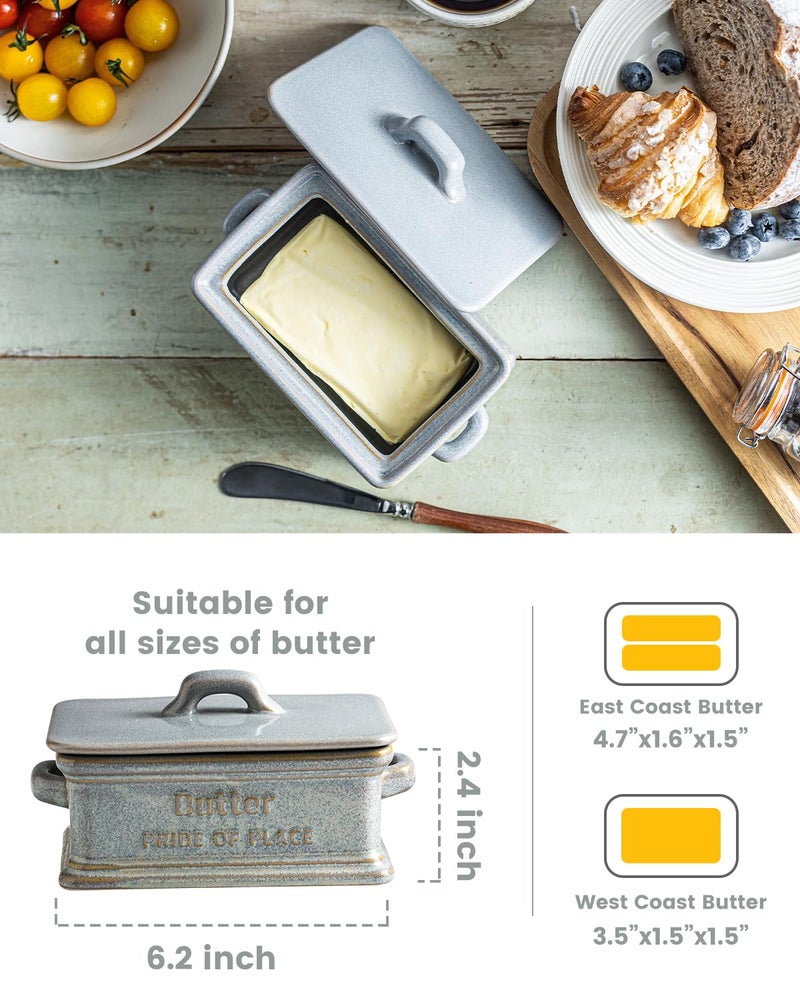 Zoeeker Butter Dish with Lid, Ceramic Butter Holder Container Large Butter Dish for Countertop Farmhouse Mother's Day Kitchen Decor Butter Keeper for East West Coast Butter, Gray - Image 2