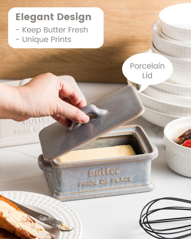 Zoeeker Butter Dish with Lid, Ceramic Butter Holder Container Large Butter Dish for Countertop Farmhouse Mother's Day Kitchen Decor Butter Keeper for East West Coast Butter, Gray - Image 5