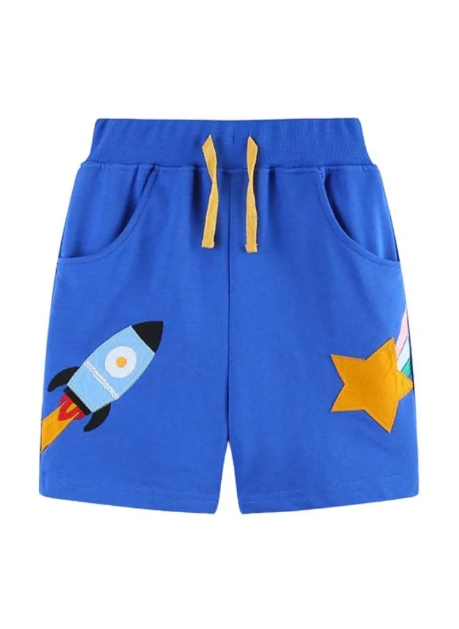 YUNIQEE Blue Regular Fit Mid Rise Solid Shorts