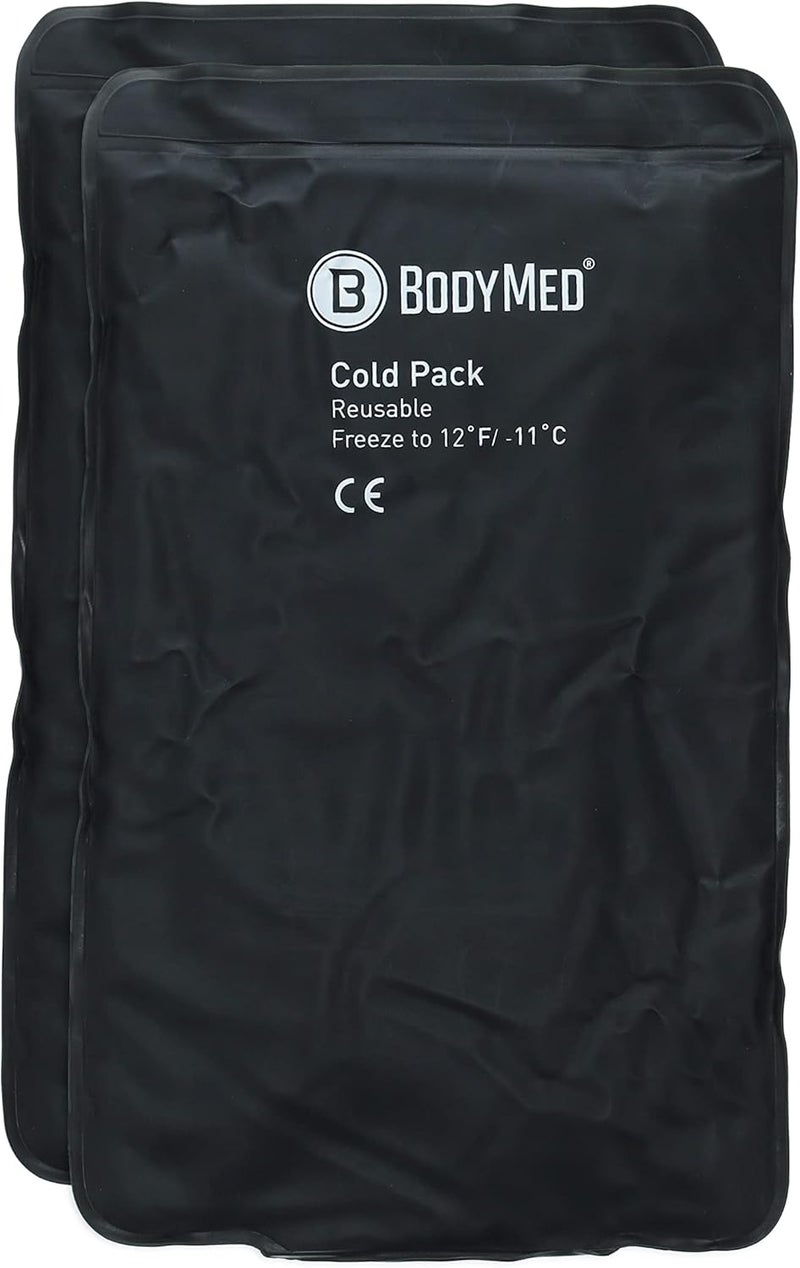 حزمة ثلجية قابلة لإعادة الاستخدام من BodyMed (عبوة 2) للاستخدام على الركبة، الذراع، الكوع، الكتف، الظهر - علاج بارد احترافي للإصابات، الآلام، التورم، الكدمات، الالتواءات - 12 بوصة × 7 بوصة (نصف)