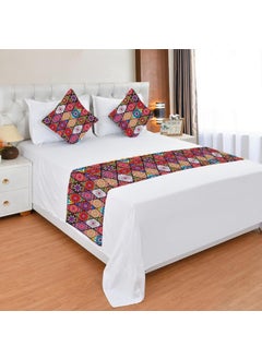 BLUEDOT BLUEDOT Premium Velvet Quilted Set of Bed Runner 16 x 96 inches and 2 Cushion Covers 16 x 16 inches Combo Set Green Rajasthani Sajja  - Image 1
