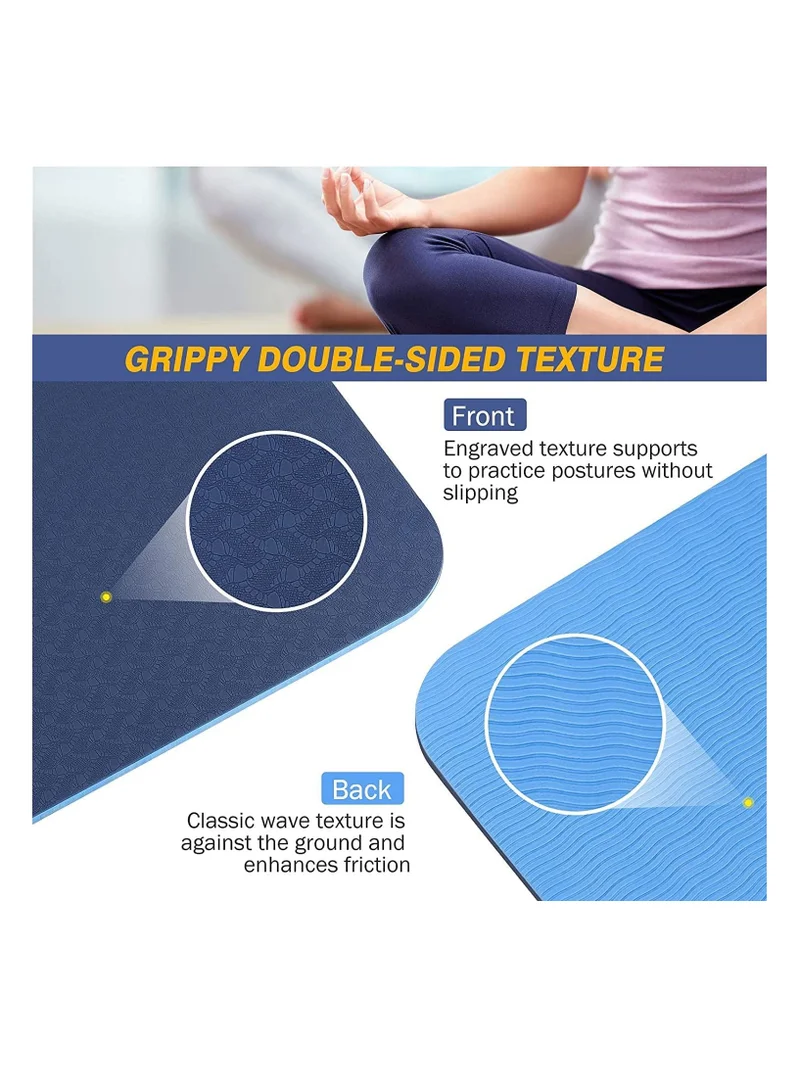 Mahmir Dark Blue + Light Blue Yoga Mat Anti-Slip Exercise Mat With Carrying Bag Fitness Mat For Pilates 183Cm*61Cm*6Mm Thickness For Woman Man Beginners (Dark Blue + Light Blue)  | Best Price UAE