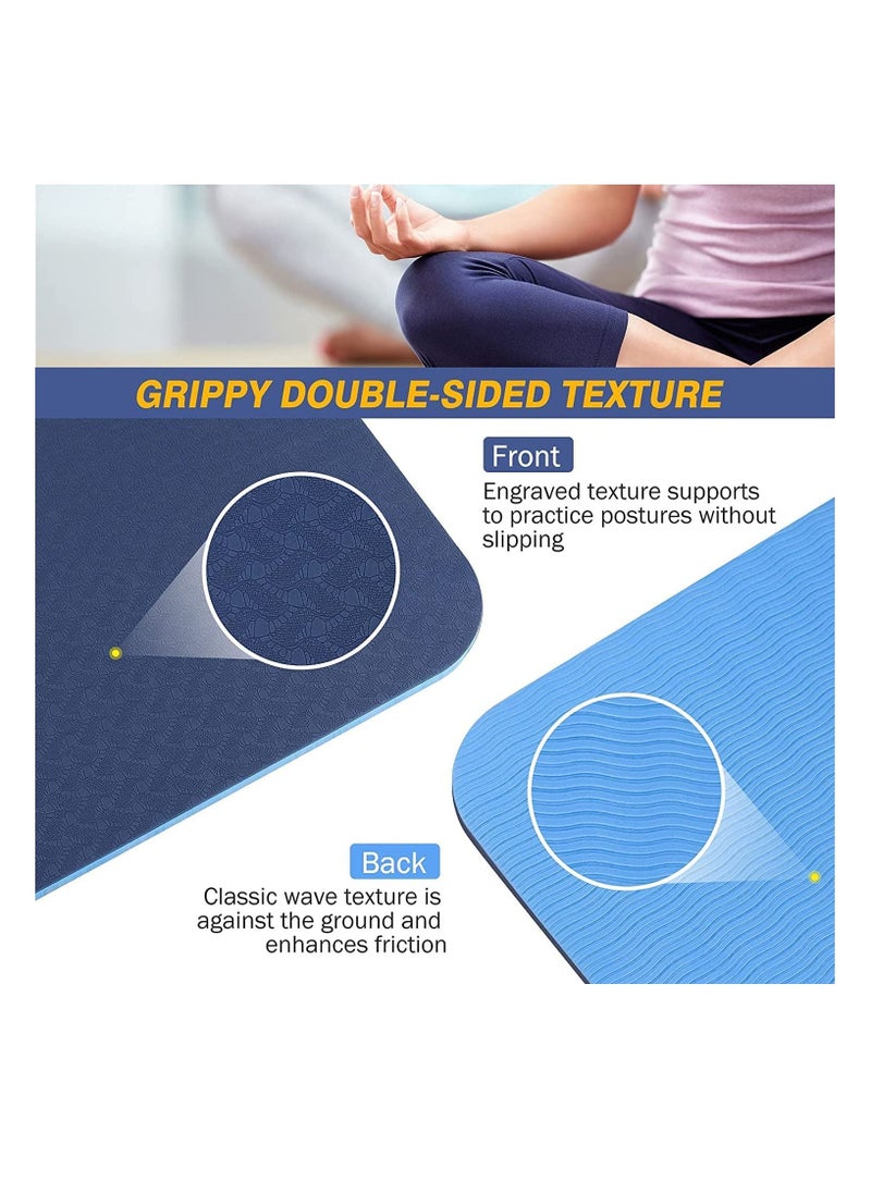MahMir - Yoga Mat Anti-Slip Exercise Mat With Carrying Bag Fitness Mat For Pilates 183Cm*61Cm*6Mm Thickness For Woman Man Beginners (Dark Blue + Light Blue) - Image 1