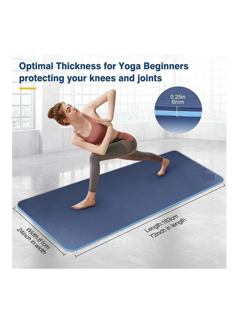 MahMir Yoga Mat Anti-Slip Exercise Mat With Carrying Bag Fitness Mat For Pilates 183Cm*61Cm*6Mm Thickness For Woman Man Beginners (Dark Blue + Light Blue)
