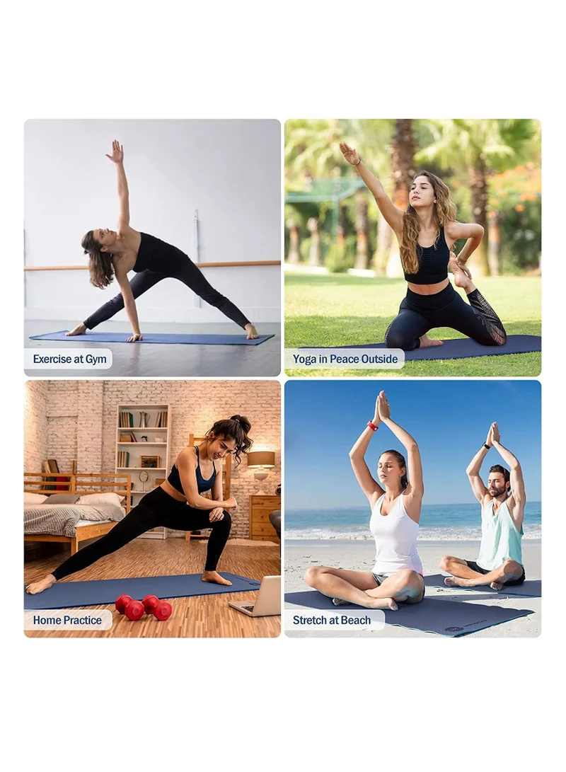 Mahmir Dark Blue + Light Blue Yoga Mat Anti-Slip Exercise Mat With Carrying Bag Fitness Mat For Pilates 183Cm*61Cm*6Mm Thickness For Woman Man Beginners (Dark Blue + Light Blue)  | Best Price UAE