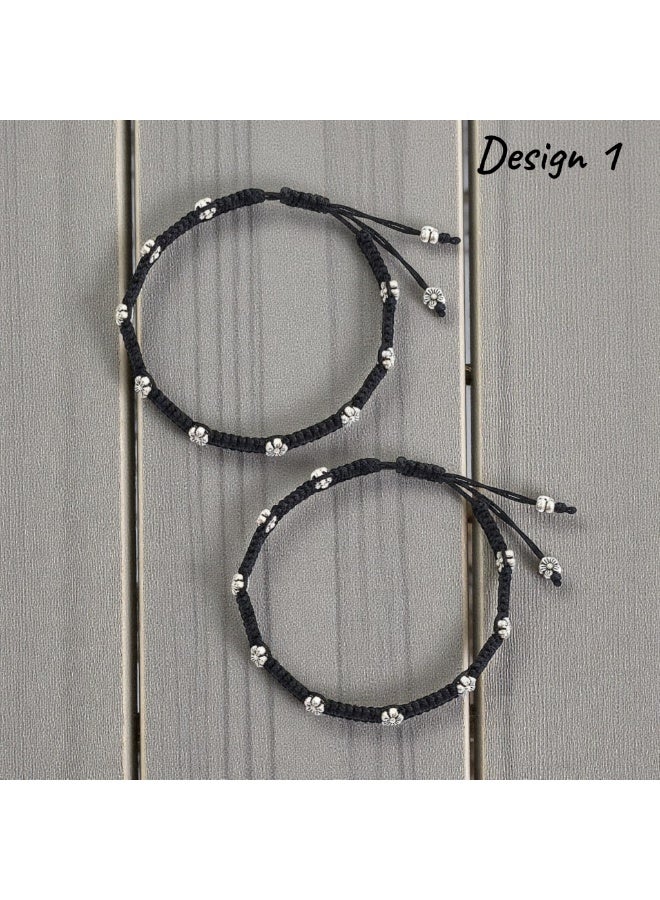 بريتي بريشس خلخال كلاسيكي مطلي بالفضة المؤكسدة للنساء والبنات | مجوهرات تقليدية | ستايل بوهو عصري - Image 5