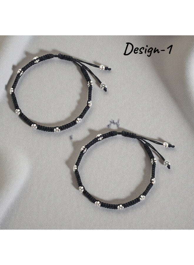 بريتي بريشس خلخال كلاسيكي مطلي بالفضة المؤكسدة للنساء والبنات | مجوهرات تقليدية | ستايل بوهو عصري - Image 2