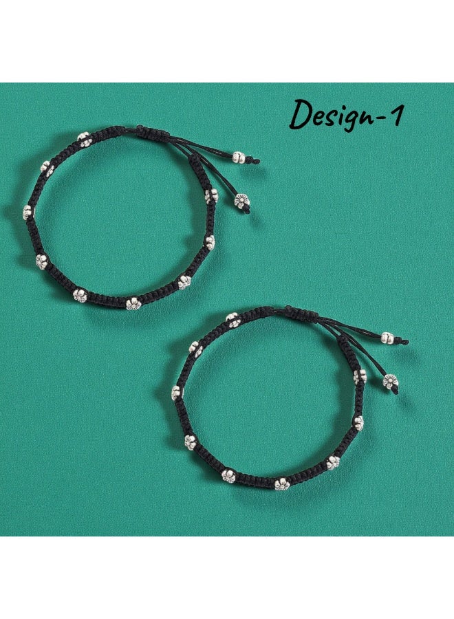 بريتي بريشس خلخال كلاسيكي مطلي بالفضة المؤكسدة للنساء والبنات | مجوهرات تقليدية | ستايل بوهو عصري - Image 4