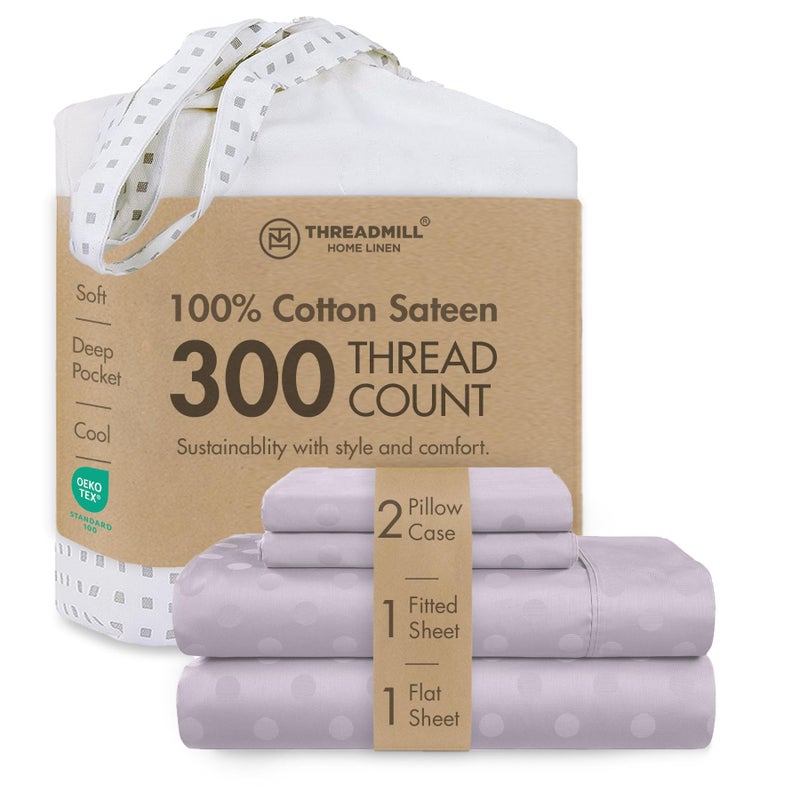 Threadmill Cotton Queen Sheet Set 100 Cotton Damask Jacquard Sheets With 16 Deep Pocket Soft Sateen Weave 4Piece Cooling Bedding for Queen Size Bed Lilac - Image 2