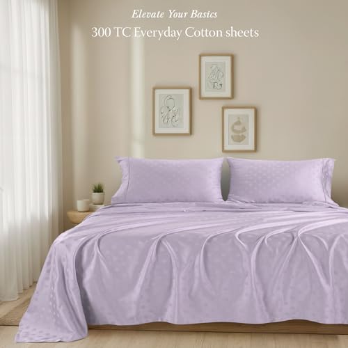 Threadmill Cotton Queen Sheet Set 100 Cotton Damask Jacquard Sheets With 16 Deep Pocket Soft Sateen Weave 4Piece Cooling Bedding for Queen Size Bed Lilac - Image 3