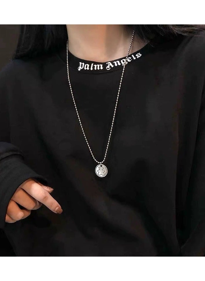 Goolsky Round Medallion Bear Pendant Necklace – Unisex Hip-Hop Minimalist Street Chain, Cool Couple Jewelry Accessory  - Image 3