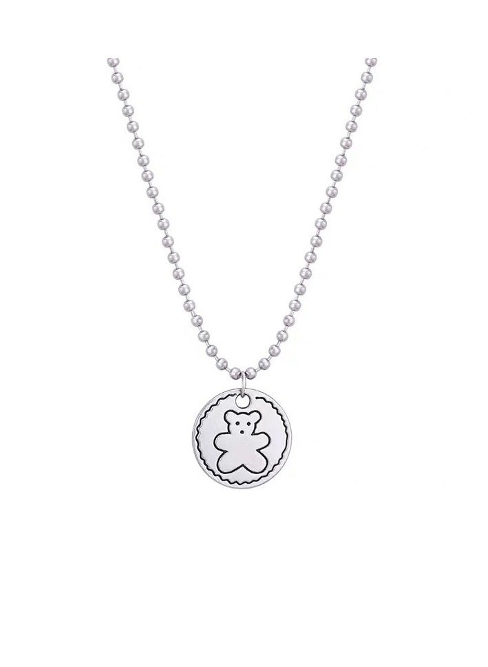 Goolsky Round Medallion Bear Pendant Necklace – Unisex Hip-Hop Minimalist Street Chain, Cool Couple Jewelry Accessory  - Image 4