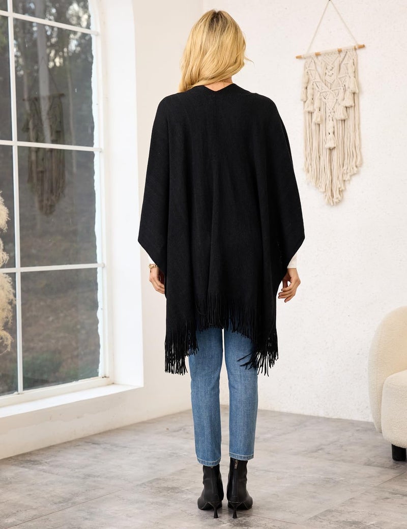 Ferand Shawl Wraps for Women, Cozy Lightweight Poncho Cape with Pockets, Warm for Fall Winter Travel, Black - Image 5