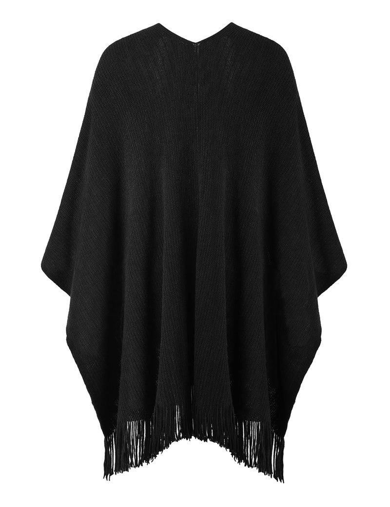 Ferand Shawl Wraps for Women, Cozy Lightweight Poncho Cape with Pockets, Warm for Fall Winter Travel, Black - Image 2