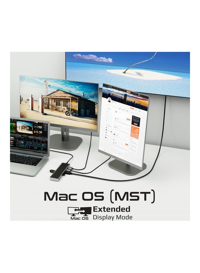 بروميت محور USB-C 13 في 1 متعدد الشاشات مع منفذ عرض مزدوج 4K HDMI 4K 1000Mbps LAN 100W توصيل الطاقة Aux SD TF فتحة بطاقة USB 3.0 أسود أسود - Image 3