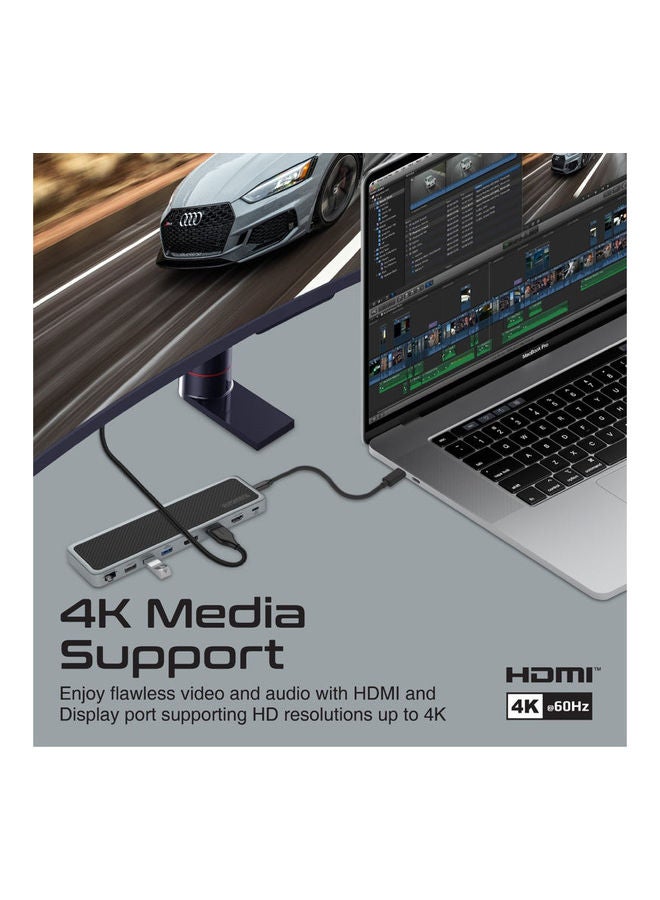 بروميت محور USB-C 13 في 1 متعدد الشاشات مع منفذ عرض مزدوج 4K HDMI 4K 1000Mbps LAN 100W توصيل الطاقة Aux SD TF فتحة بطاقة USB 3.0 أسود أسود - Image 4