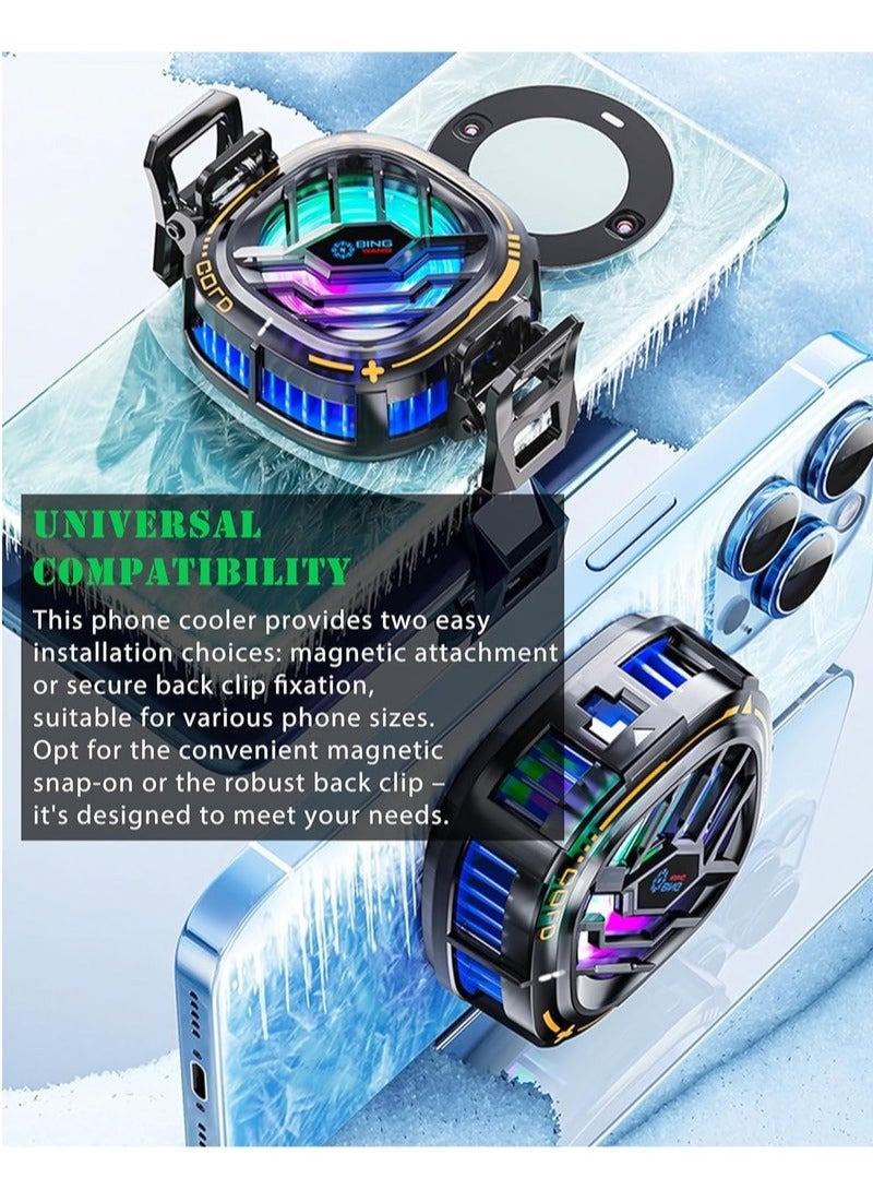Magnetic Cell Phone Cooler, RGB Phone Cooling Fan Portable Lightweight Mobile Phone Cooling Fan, Phone Radiator with Temperature Display for Mobile Gaming,Tiktok Live Streaming - Image 2